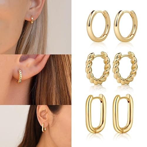 Tasiso Small Hoop Earrings for Women, 6 Pair 14K Gold Plated Huggie Hoop Earrings Lightweight Hypoallergenic Earring Set Cute Earrings Pack for Women Trendy Jewelry Gifts thumbnail 4