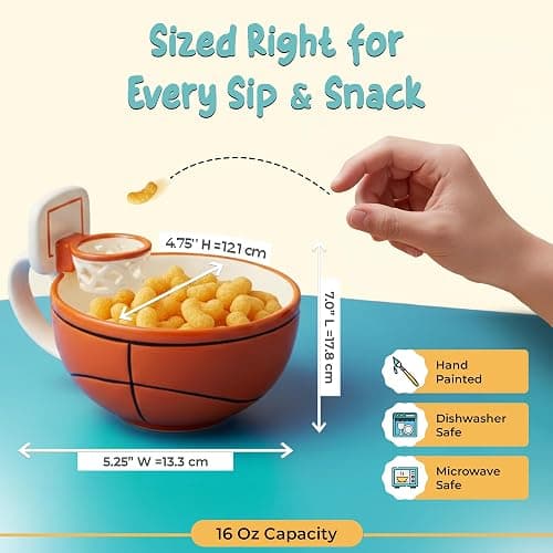 MAX'IS Creations The Mug with a Hoop Basketball Mug Funny Ceramic Coffee Mugs Cereal Bowl Sports Coach Kids Basketball Gifts for Boys 8-12 12-14 Girls Stuff Accessories Mini-Hoop for Kids, 16oz thumbnail 3