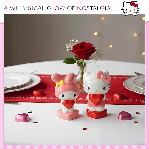 Blue Sky Clayworks Hello Kitty & My Melody Heart Salt & Pepper Shaker Set, Ceramic, 4.25" L x 2" W x 3.25" H, Sweetheart Table Duo thumbnail 2