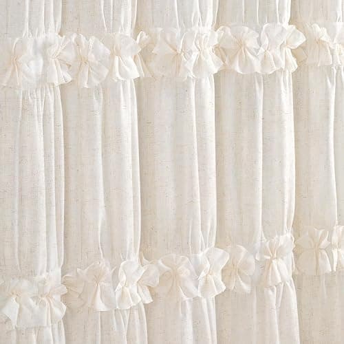 XOGUIBO Ruffle Shower Curtain with Bow Vintage Farmhouse Linen Shower Curtain for Bathroom, Cream, 72" W x 72" H thumbnail 6
