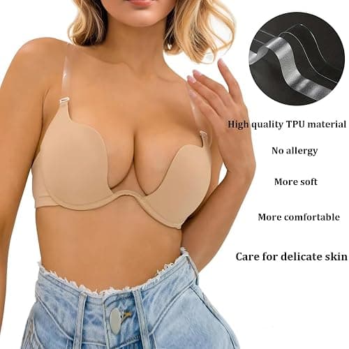 FIVEGOGO Clear Bra Straps, 4 Pairs Invisible Bra Straps+4Pcs Strap Clips, Adjustable Bra Straps Bra Clips to Make Racerback thumbnail 3