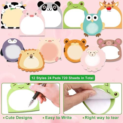 Fancy Land 24 Pads Cute Sticky Notes Animal Sticky Notes for Teachers Classrooms 720 Sheets Memo Pads Page Markers Flags Teacher Appreciation Nurse End of Year Graduation Gift Home Office Supplies thumbnail 5