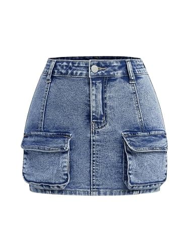 GORGLITTER Girl's Skirts Cute Jean Denim High Waisted Button Zipper Flap Pocket Cargo Bodycon Mini Short Skirt Outfits Medium Wash 10 Years - Image 1