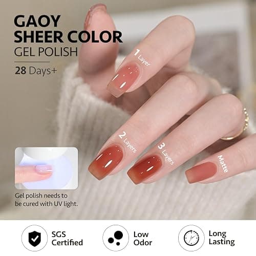 GAOY Jelly Gel Nail Polish of 6 Transparent Milker Nude Brown Red Pink Colors Sheer Gel Polish Kit for Salon Manicure and Nail Art DIY at Home thumbnail 5