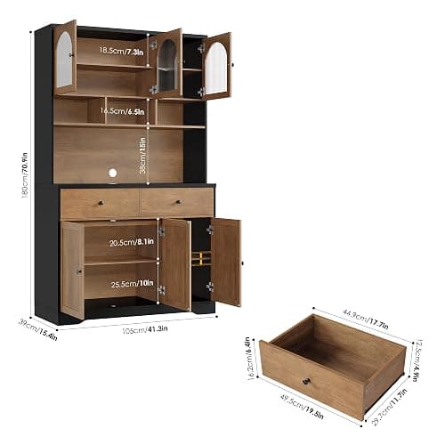 FINETONES 71" Pantry Cabinet, Tall Kitchen Pantry Storage Cabinet with Microwave Stand, Modern Kitchen Hutch Food Pantry with Open Countertop and Adjustable Shelf for Dining Room thumbnail 2