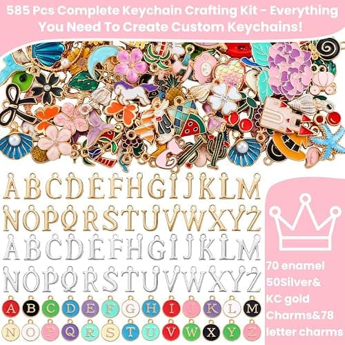 JOICEE 585Pcs Charms lip Gloss Keychain Making Kit, DIY Jewelry Crafts Making Kit with 192 Enamel Pendants 30 KeyChain Hooks 30 Chains and 333 Accessories Tools for Girls Adults Birthday Holiday Gifts thumbnail 3