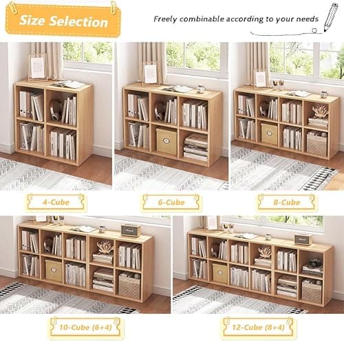NELYE 4 Cube Organizer Bookcase - Fabric Storage Bins Container, Open Shelf Simple Compartments Bookshelf, Oak - 4-Cube - Oak thumbnail 6