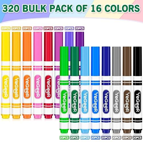 YEGEER 320 Count Washable Markers Bulk – 16 Assorted Colors, Broad Tip Markers for Kids, Teachers, and Classroom Supplies, Perfect for Art and Coloring.(320) thumbnail 4