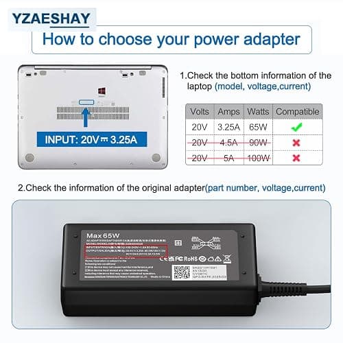 YZAESHAY Replacement 65W USB C Laptop Charger Compatible with HP Chromebook and All 65W USB Type C Power Adapter thumbnail 2