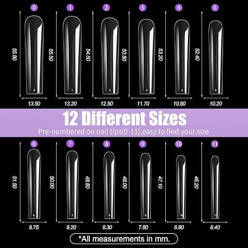 Cycullinyt 240Pcs Square Soft Gel Nail Tips, Long Square Nails, 12 Sizes Full Cover Acrylic Fake Nails Straight Clear False Nail Extension for Beginner and Professional Home Salon DIY thumbnail 6