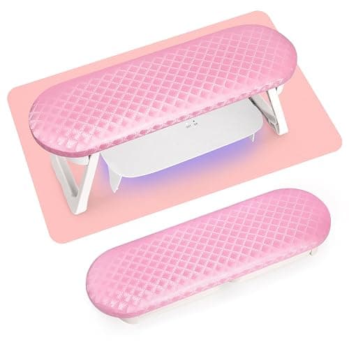 krofaue Nail Hand Rest - Folding PU Leather Arm Rest for Nails Tech with Nail Mat, Cushion Nail Hand Rest Stand for Acrylic Nails Professional Nail Pillow for Manicure Pedicure Salon Home (Pink) - Pink Nail Hand Rest - Image 1
