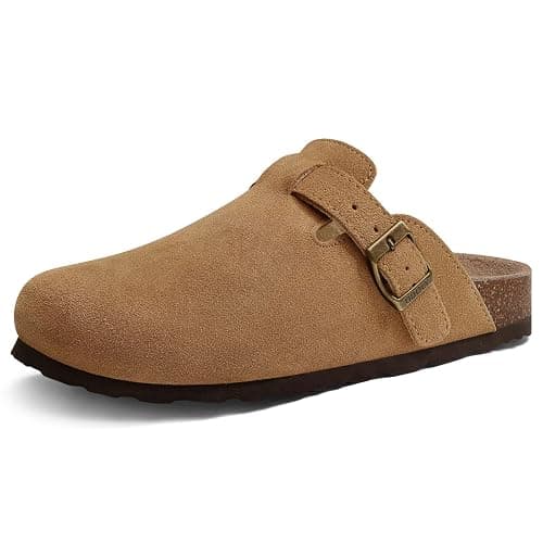ODOLY Genuine Suede Clogs for Women Men Soft Cork Footbed Leather Mules Comfort Potato Shoes with Arch Support - Image 1