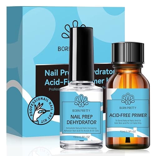 BORN PRETTY Nail Dehydrate and Primer, 15ml HEMA&TPO Free Dehydrator for Acrylic and Gel Nail Polish, Non Acid Primer for U V Gels, No Burn Fast Air Dry Nail Prep Dehydrator Set, 0.5oz - Image 1