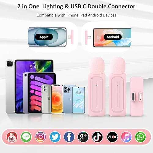 Ecomxia 2 Pack Wireless Lavalier Microphone for iPhone iPad Android with Charging Case - 7H Clip on Lapel Microphone Wireless for Video Recording Vlogging, YouTube, Interview, 3 Mode Denoise (Pink) thumbnail 7