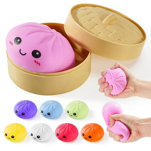Dumpling Squishy Toys, Gaint Dumpling Squishy Mystery Box, Colorful Squishies Dumplings Stress Balls Toy, Stocking Stuffers with Food Steamer Stretchy Desk Toy (Pink) - Image 1