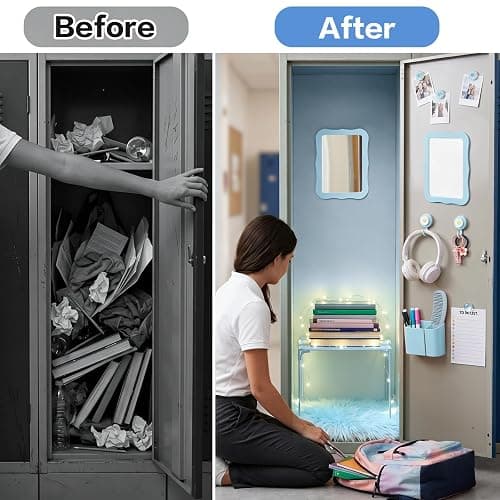 Flickzy 19 PCS Locker Accessories for Girls - Locker Decorations Kit with Magnetic Mirror Whiteboard Shelf Rug Wallpaper Lights, Locker Organizer Set for School Dorm Gym Office (Blue) thumbnail 7