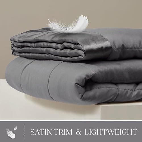 Madison Park Windom Down Alternative Blanket, Premium 3M Scotchgard Moisture Wicking Treatment, Lightweight and Soft Bed Cover For All Season, Satin Trim, Charcoal Full/Queen thumbnail 3