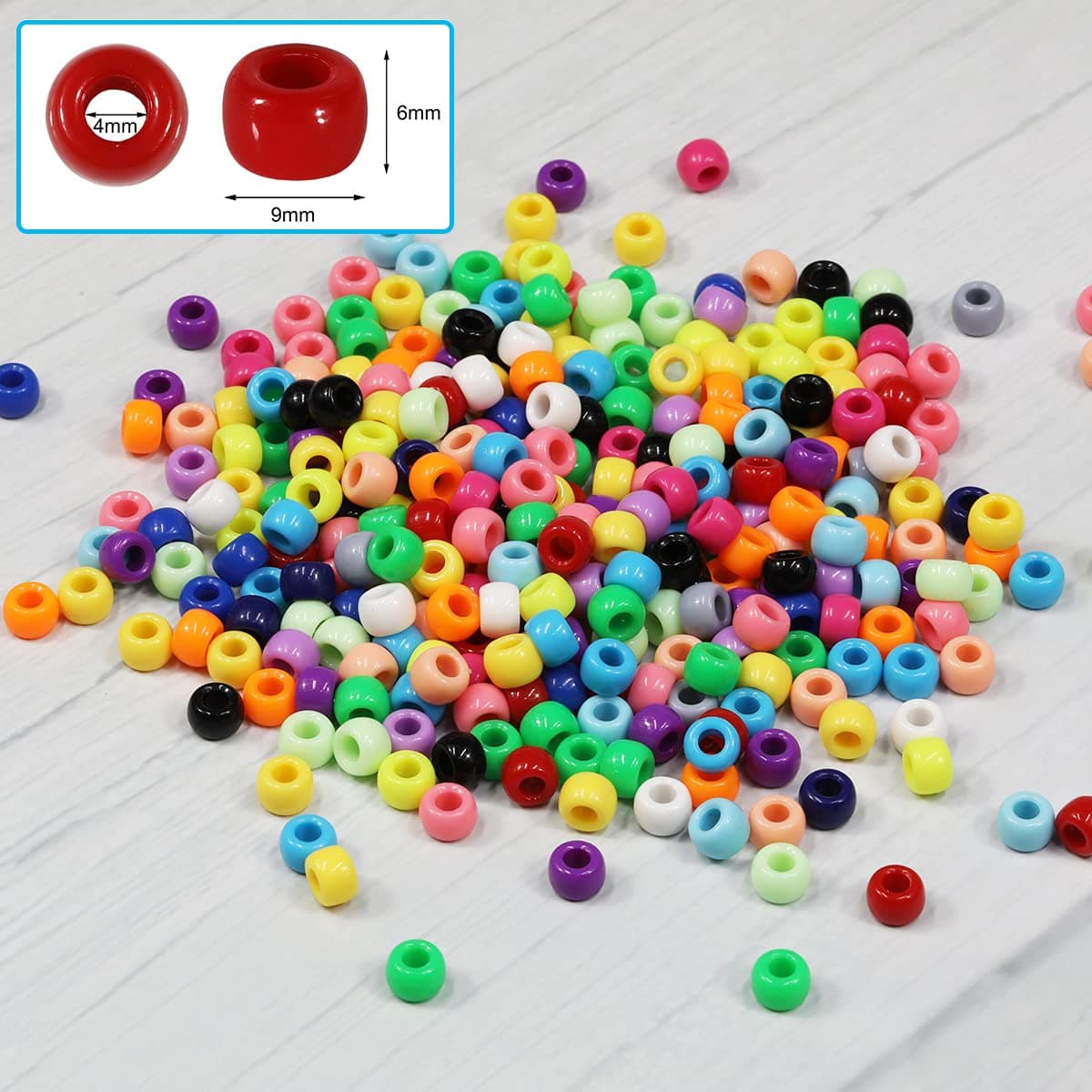1000pcs 6x9mm Colorful Beads for Stringing Large Hole Acrylic Craft Beads Green Color Pony Beads for Necklaces Bracelets Jewelry Making (Green) thumbnail 4
