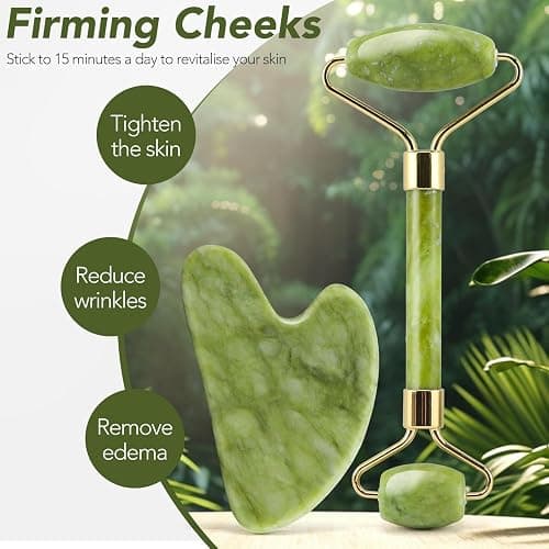 huefull Genuine Jade Roller & Gua Sha Set for Face, Cooling & Firming Effect, Sculpting Tool for Jawline & Skin Care, Self-Care Gift for Women & Men thumbnail 3