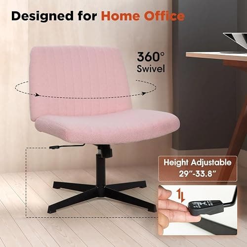 Pazidom Criss Cross Chair, Armless Cross Legged Office Chair, Comfortable Vanity Chair with Back, Fabric Adjustable Wide Swivel Criss Cross Desk Chair for Home Office, Pink thumbnail 4