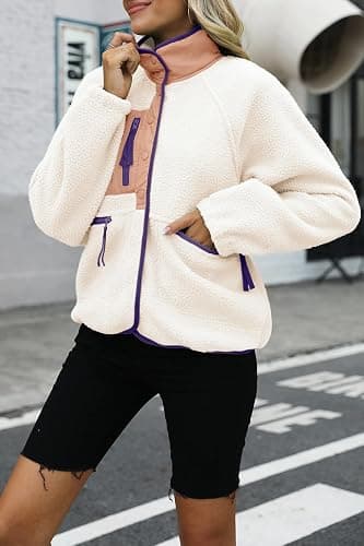 Nirovien Womens Fuzzy Fleece Jacket Button Down Sherpa Coats Casual Winter Warm Outwear with Pockets thumbnail 2