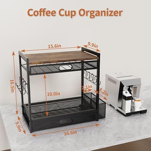 Coffee Bar Organizer Station with CoffeePod Drawer Mug Cup Holder and Tea Condiment Storage for Countertop Organizer CoffeeBar Accessories for Kitchen,Home,Office thumbnail 2