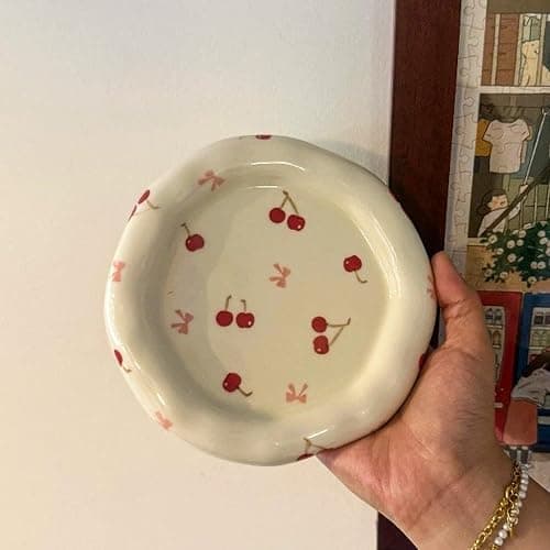 Koythin Jewelry Dish Trinket Tray for Women, Ring Holder, Ceramic Cute Things Vanity Coquette Aesthetic Room Decor Mother's Day Girls Birthday (Cherry Bow) thumbnail 4