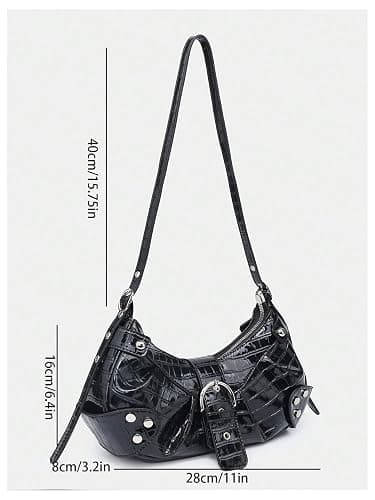 Verdusa Women's Pleated Hobo Shoulder Bags Metallic PU Leather Clutch Handbag - One Size - Glow Black thumbnail 6