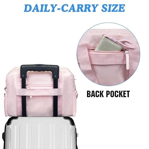 Wolt Small Gym Bag for Women, 14 inch Crossbody Gym Duffle Bag with Wet Compartment, Quilted Tote for Sports Travel Weekender, Pink thumbnail 7