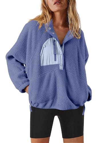 Nirovien Womens Fleece Pullover Long Sleeve Sherpa Jacket Button Down Fuzzy Sweatshirt Warm Outwear with Pockets thumbnail 2