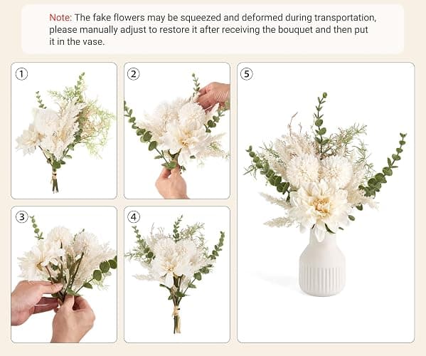 Mkono Artificial Flowers in Ceramic Vase Fake Plants for Home Decor Silk Flower Arrangements Indoor Dining Coffee Table Decor for Living Room Wedding Party Decoration | Table Decor with vase, Small Silk Faux Artificial Flower Arrangements, Fits Bathroom Dining Room Kitchen Home Indoor Decor thumbnail 7