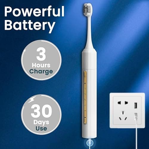 Lumivoid Sonic Electric Toothbrush with 10 Brush Heads for Adults and Children, Up to 30 Days on a Single Charge, 5 Modes, Built-in 2-Minute Smart Timer, IPX8 Waterproof Electric Toothbrush (White) thumbnail 6