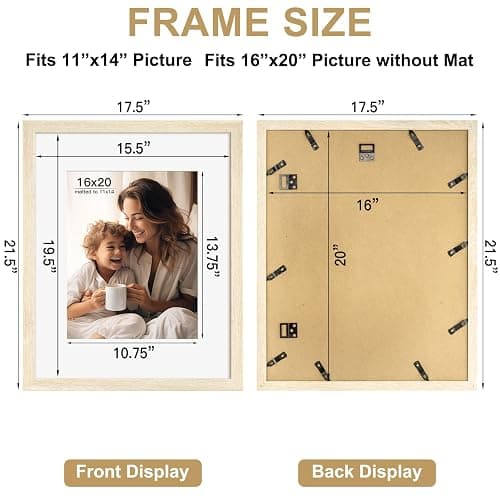 FinalFind 16x20 Picture Frame with Mat for 11x14 Set of 3, Natural Wood Grain 16x20 Frames for Horizontal & Vertical Wall Mounting (3 Pack,Natural) thumbnail 3