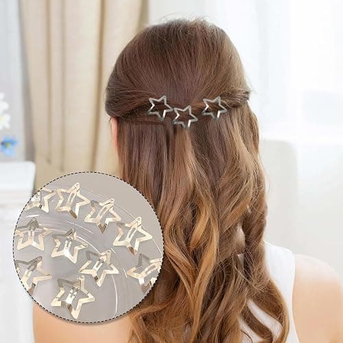 Star Snap Hair Clips, 50 Pcs Silver Star Hair Clips Barrettes Small Metal Stars Snap Hairclips Barrette Accessories for Girls Women thumbnail 5