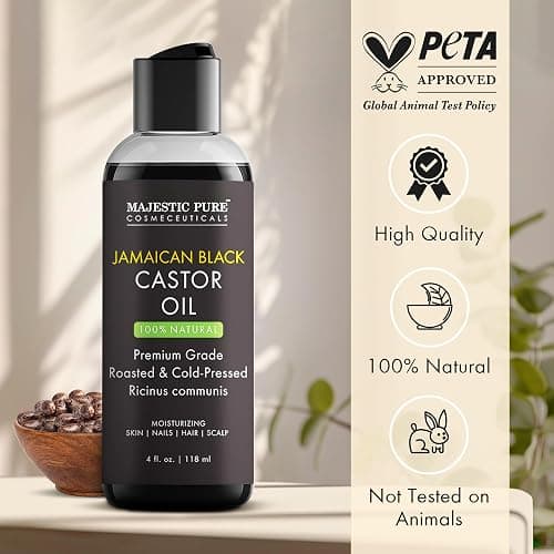 Majestic Pure Jamaican Black Castor Oil - 100% Pure & Natural - Premium Grade, Cold Pressed, Hexane Free - Hair, Eyelashes, Eyebrows, Nails - Moisturizing & Nourishing - 4 Fl Oz thumbnail 4