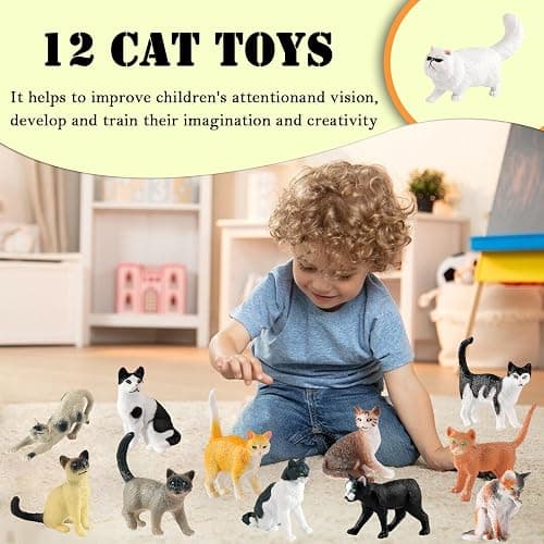 SCAHOW 12PCS Realistic Cat Figurines, Plastic Mini Cat Figures Toys, Kitten Miniature Toys Cake Topper Easter Eggs Christmas Birthday Gift for Kids Boys Girls thumbnail 4