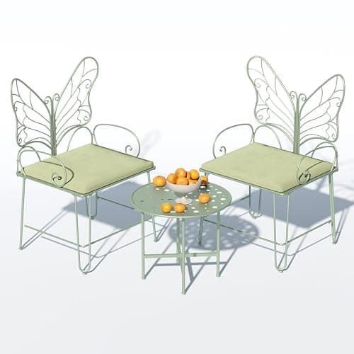 Boweniog 3 Pieces Patio Bistro Butterfly Chair Outdoor Patio Outdoor Furniture Conversation Sets with Coffee Table and Padded Cushion for Porch Backyard Lawn Poolside Deck (Sage Green, 21.25'') - Image 1