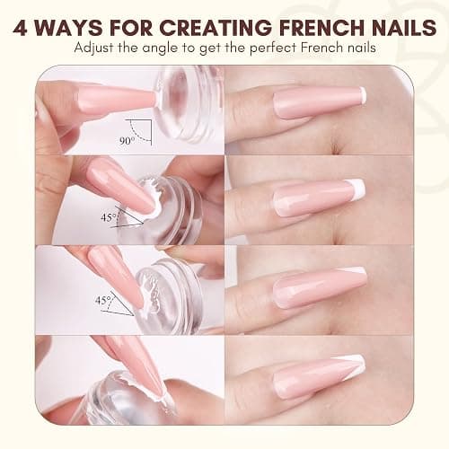 Saviland French Tip Stamp: 14PCS French Tip Tool with Replaceable Nail Stamp Head, Clear Silicone Nail Stamper with Scrapers for French Manicure Home DIY Nails Art Salon thumbnail 5