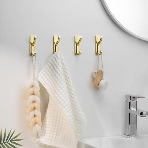 Adhesive Wall Hooks for Towel/Coat,13Lb Strong Stick-On Hooks, Gold 10 Pack | Hooks for Walls No Damage, Hooks Hanging Heavy Duty, Peel and Stick Hooks for Closet, Door, Bathroom, for Purse, Bag, Cloth thumbnail 2
