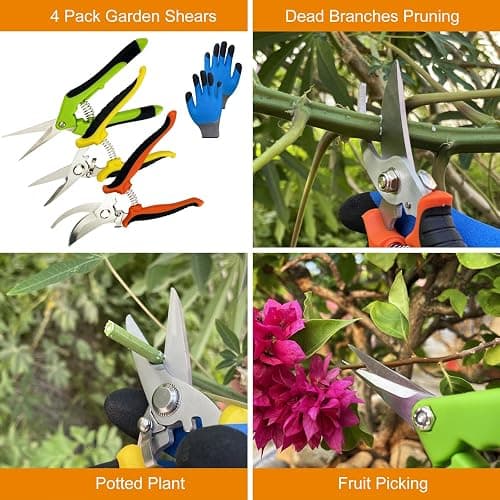 Pruning Shears, 4 Pack Garden Shears with Gardening gloves, Clippers Handheld, Stainless Steel Garden Snips, Lengnoyp Pruners for Gardening thumbnail 3