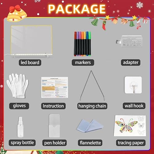 LED Note Board with 7 Colors, Includes Adapter, 13"x10" Led Drawing Board for Kids, Light Up Dry Erase Boards with 7 Markers, Soft Cloth, Hanging Chain, Holiday Trend Gift thumbnail 2