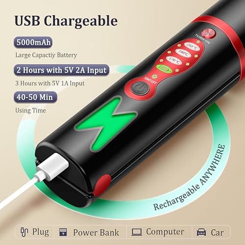 Plancha de pelo y rizador de titanio inalámbrica, mini plancha portátil USB recargable de calor rápido con batería de 5 V/5000 mAh, antiquemaduras de 3 niveles para un cabello liso y brillante (Negro) thumbnail 5