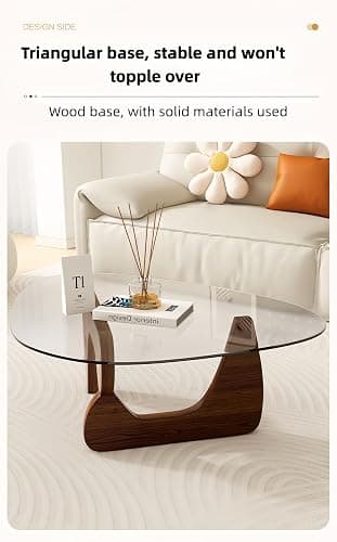 Modern Glass Coffee Table for Living Room, Small mid Century Coffee Table, Stylish Coffee Tables Suitable for Bedroom Living Room Reception Office Tables (Walnut, Small) thumbnail 8