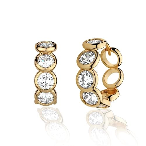 MTMY Huggie Hoop Earrings 14K Gold Plated Cubic Zirconia Dainty Simple Cute Beads Elegant CZ Circle Small Hoop Earring for Women Minimalist Handmade Hypoallergenic Jewelry - Image 1
