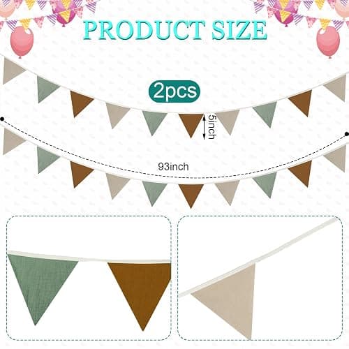 Oudain 2 Pcs Pennant Banner Flags Nursery Garland Triangle Bunting Flags Playroom Wall Decor Banner for Nursery Baby Shower Birthday Boho Wedding Party Event, Each 7.75 ft(Retro Color) thumbnail 3
