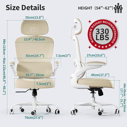 TRALT Office Chair Ergonomic Desk Chair, 330 LBS Home Mesh Office Desk Chairs with Wheels, Comfortable Gaming Chairs (1, Beige) thumbnail 2