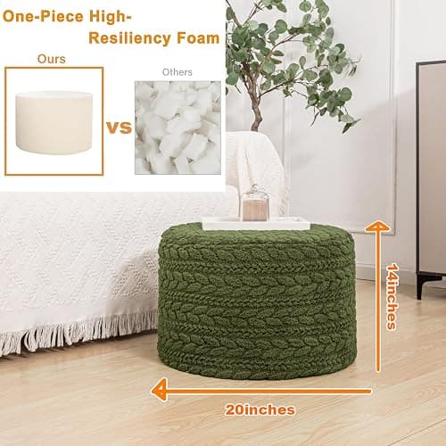 Round Pouf Ottoman 20 x 20 x 14 Inches Boho Poof Home Decor Floor Pouffe Ottoman Foot Rest for Couch Sofa Bean Bag Chairs Living Room Bedroom (Green) thumbnail 2
