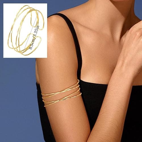 COLOYAN 4PCS Upper Arm Cuff Jewelry for Women, Arm Cuff Gold Silver, Minimalist Arm Cuff Bracelet, Adjustable Coil Armlet thumbnail 2