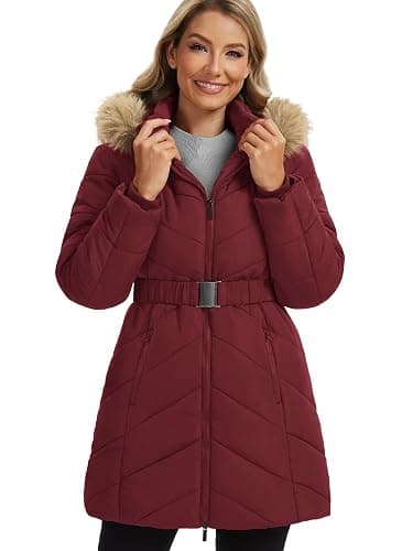 Funlingo Women's Winter Puffer Coat with Removable Hood Double Zipper Thickened Long Parka Jacket with Elastic Waistband thumbnail 2