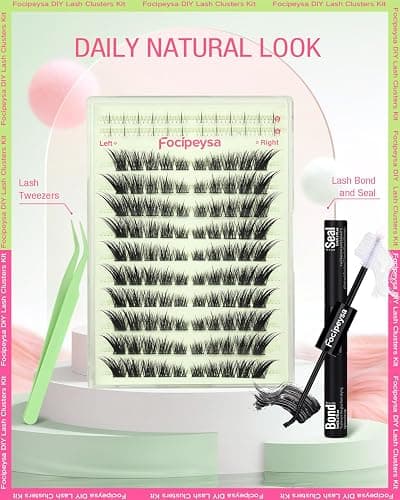 Fox Eye Lash Clusters Wispy Eyelash Clusters Kit Natural Lash Extensions Foxy Cluster Eyelash Extensions Spiky Individual Eyelashes Extension Kit with Lash Bond and Seal, Lash Tweezers thumbnail 8